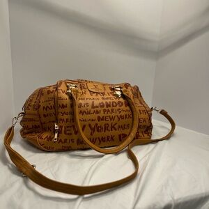 Stylish Brown Shoulder Bag with City Print Louis Inspired